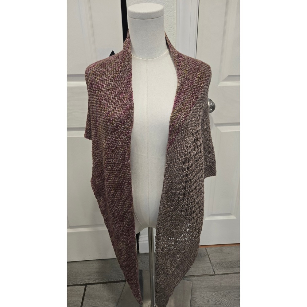 Handmade Knit Triangular Shawl Wrap Variegated Purple Taupe Lace Scarf 76in